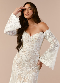 Azazie Arlette Wedding Dresses Diamond White Nude Mermaid Sweetheart Sequins Tulle Dress image6