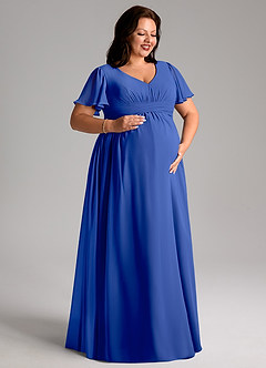 Azazie Verna Vestidos de dama de honra para maternidade Vestido Linha A Ruched Comprimento do chão Chiffon image10