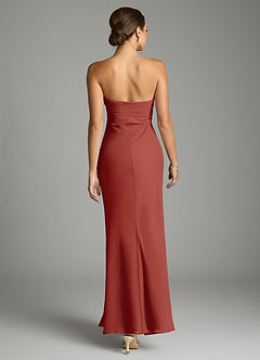 Azazie Saylor Vestidos de damas de honor Vestido de Terracota de Gasa de Corte Sirena con Sin tirantes image11