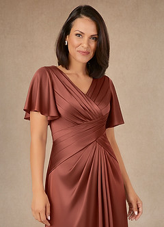 Azazie Emmeline Abiti per la Madre della Sposa Abito A-Line in Raso Elasticizzato Plissettato Auburn image5