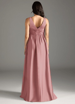 Azazie Yetta Maternity Bridesmaid Dresses A-Line Pleated Stretch Satin Floor-Length Dress image7