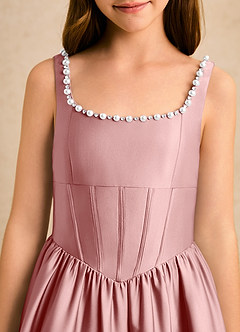 Azazie Enid Girls Formal Abiti da Ragazza di Fiori Abito A-Line in Raso Elasticizzato Con perline Rosa Polverosa image6