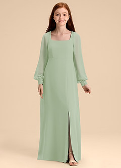 Azazie Bondi Junior Abito A-Line in Chiffon Blusa Verde Salvia image5