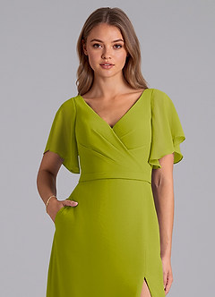 Azazie Ambrosia Bridesmaid Dresses Lemongrass A-Line Pleated Chiffon Dress image2