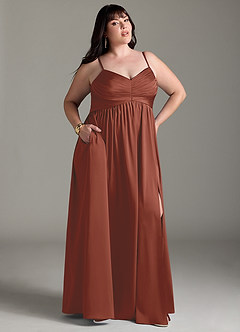 Azazie Alia Bridesmaid Dresses Auburn A-Line Pleated Stretch Satin Dress image18