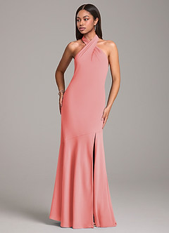 Azazie Lorena Bridesmaid Dresses Coral Mermaid Pleated Chiffon Dress image4