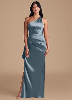 Azazie Latrice Bridesmaid Dresses Twilight Sheath One Shoulder Metallic Satin Dress image2