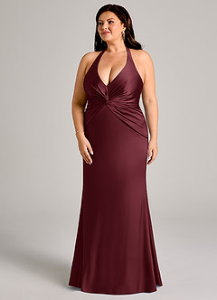 Azazie Valerie Bridesmaid Dresses Cabernet Mermaid Pleated Stretch Satin Dress image11