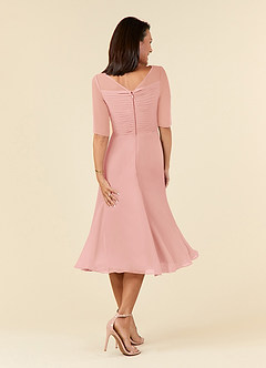 Azazie Naomi Kleider für die Brautmutter A-Linie Bootshals Gefaltet Chiffon Kleid Rosettenrosa image2