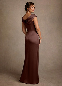 Azazie Irvine Mother of the Bride Dresses Espresso A-Line Pleated Stretch Satin Dress image2