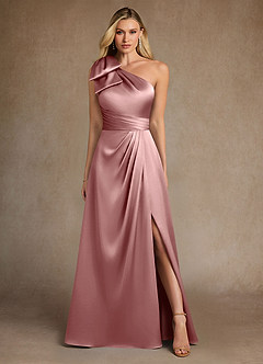 Azazie Easton vestidos de madre de la novia Vestido de Rosa Polvorienta de Satén Elástico de Corte en A con Hombro unilateral image1