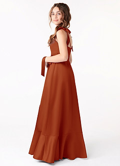 Azazie Barbara Junior Paprika A-Line Bow Matte Satin Dress image2
