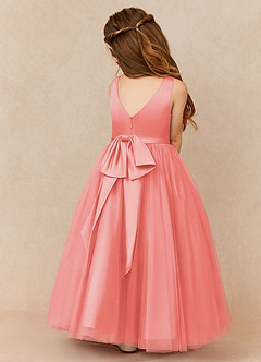 Azazie Marybell Flower Girl Dresses Coral A-Line Bow Tulle Dress image2