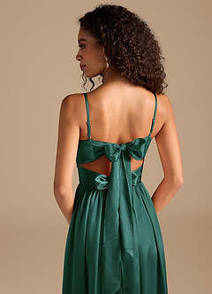 Azazie Zeya Bridesmaid Dresses Pine A-Line Pleated Metallic Satin Dress image4
