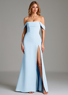 Azazie Riley Robes de demoiselle d'honneur Robe Fourreau Convertible en Mousseline de soie Épaule décolletée Bleu Ciel image4