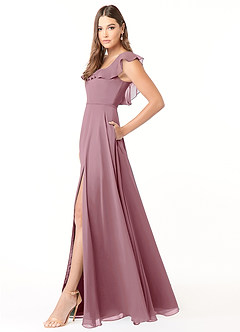 Azazie Jinny Bridesmaid Dresses Vintage Mauve A-Line Square Neckline Ruched Chiffon Dress image3