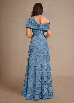 Azazie Milton Kleider für die Brautmutter A-Linie Plissee Blumen-Burnout Kleid Stahlblau image2