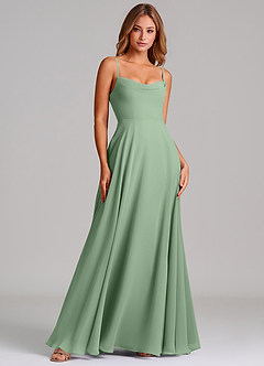 Azazie Elle Brautjungfernkleider A-Linie Plissee Chiffon Kleid Matcha image3