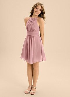 Azazie Bonnie Junior Dusty Rose A-Line Pleated Chiffon Dress image4