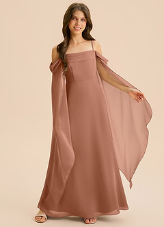 Azazie Moana Junior Linia A Pofałdowany Szyfon Długość podłogi Młodsza druhna Sukienka image6