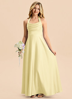 Azazie Kady Junior Robe Trapèze en Satin extensible Décolleté en cœur Sorbet Citron image4