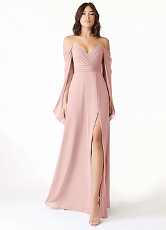 Azazie Cienna Bridesmaid Dresses Powder Pink A-Line Long Sleeve Chiffon Dress image1