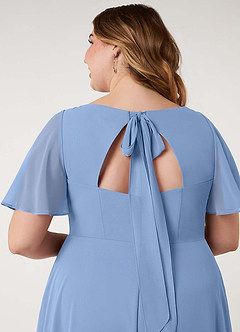 Azazie Kimber Vestidos de damas de honor Vestido de Azul Acero de Gasa de Corte en A con Manga volante image14