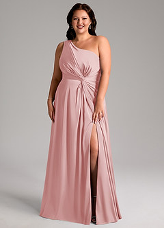 Azazie Brooke Bridesmaid Dresses Powder Pink A-Line One Shoulder Stretch Satin Dress image9