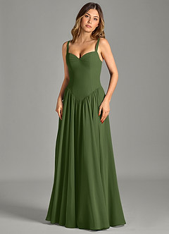 Azazie Evadina Robes de demoiselle d'honneur Robe Trapèze en Mousseline de soie Corset Olive image4