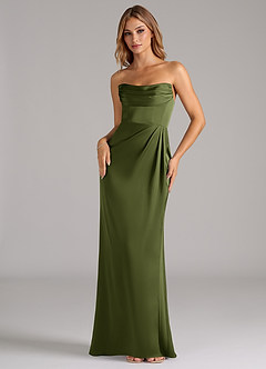 Azazie Johana Vestidos de damas de honor Vestido de Oliva de Satén Elástico de Corte Sirena Convertible con Vestidos sin tirantes image5