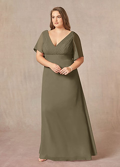 Azazie Alessa Mother of the Bride Dresses Willow Green A-Line V-Neck Pleated Chiffon Dress image9