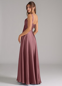 Azazie Shaude Bridesmaid Dresses Vintage Mauve A-Line Pleated Stretch Satin Dress image7