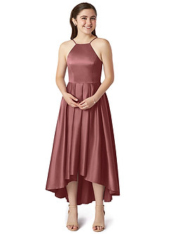 Azazie Jemima Junior Amethyst A-Line with Pockets Stretch Satin Dress image4