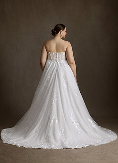 Azazie Elowyn Vestidos de novia Vestido Diamante Blanco de Encaje de Corte Princesa con Palabra de honor image10