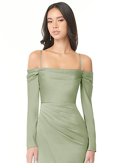 Azazie Hallie Bridesmaid Dresses Dusty Sage Sheath Off-The-Shoulder Long Sleeve Stretch Satin Convertible Dress image2