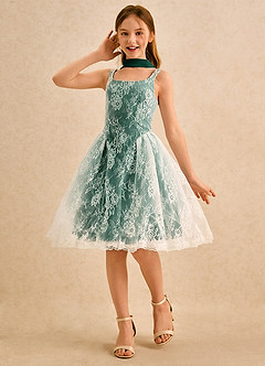 Azazie Cubbie Girls Formal Flower Girl Dresses Emerald A-Line Lace Dress image3