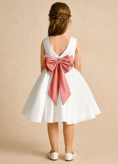 Azazie Sosie Flower Girl Dresses Ivory Salmon Pink A-Line Pleated Matte Satin Dress image1