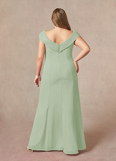 Azazie Cupid Final Sale Dusty Sage A-Line Boatneck Lace Chiffon Dress image7