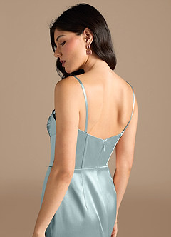 Azazie Lynden Final Sale Mist Sheath Off the Shoulder Metallic Satin Convertible Dress image10