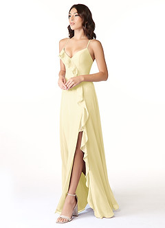 Azazie Tarni Bridesmaid Dresses Lemon Sorbet A-Line Chiffon Dress image3