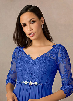 Azazie Hayek Mother of the Bride Dresses Royal Blue A-Line V-Neck Lace Chiffon Dress image3