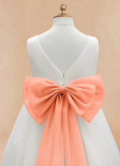 Azazie Kavi Flower Girl Dresses Ivory Sunset A-Line Bow Matte Satin Dress image10