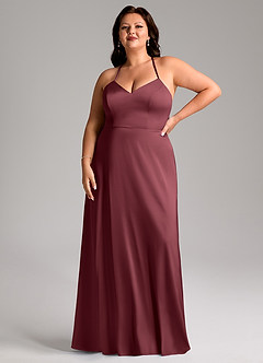 Azazie Mei Bridesmaid Dresses Merlot A-Line V-Neck Stretch Satin Dress image7