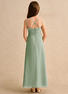 Azazie Zaida Junior Formal Flower Girl Dresses Dusty Sage A-Line Pleated Chiffon Dress image2