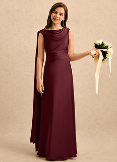 Azazie Sanah Girls Formal Flower Girl Klänningar Klänning A-Line i Stretch Satin Plisserad image3