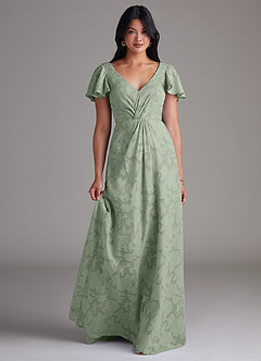 Azazie Soren Bridesmaid Dresses Agave A-Line Pleated Floral Burnout Dress image1