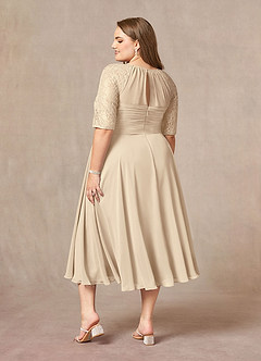 Azazie Dorothea 신부의 어머니 드레스 A라인 레이스 쉬폰 티 길이 드레스 image6