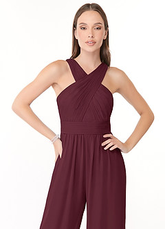 Azazie Berdie Robes de demoiselle d'honneur Combinaison en Mousseline de soie Dos nu Cabernet image5