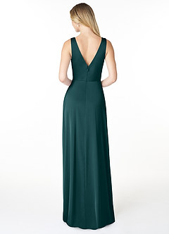 Azazie Nelly Brautjungfernkleider A-Linie Plissee mit V-Ausschnitt Stretch-Satin Kleid Kiefer image2