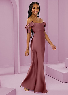 Barbie ♥ Azazie Brudtärnklänningar Klänning av Tubklänning i Stretch Satin Av axeln Desert Rose Konvertibel image1